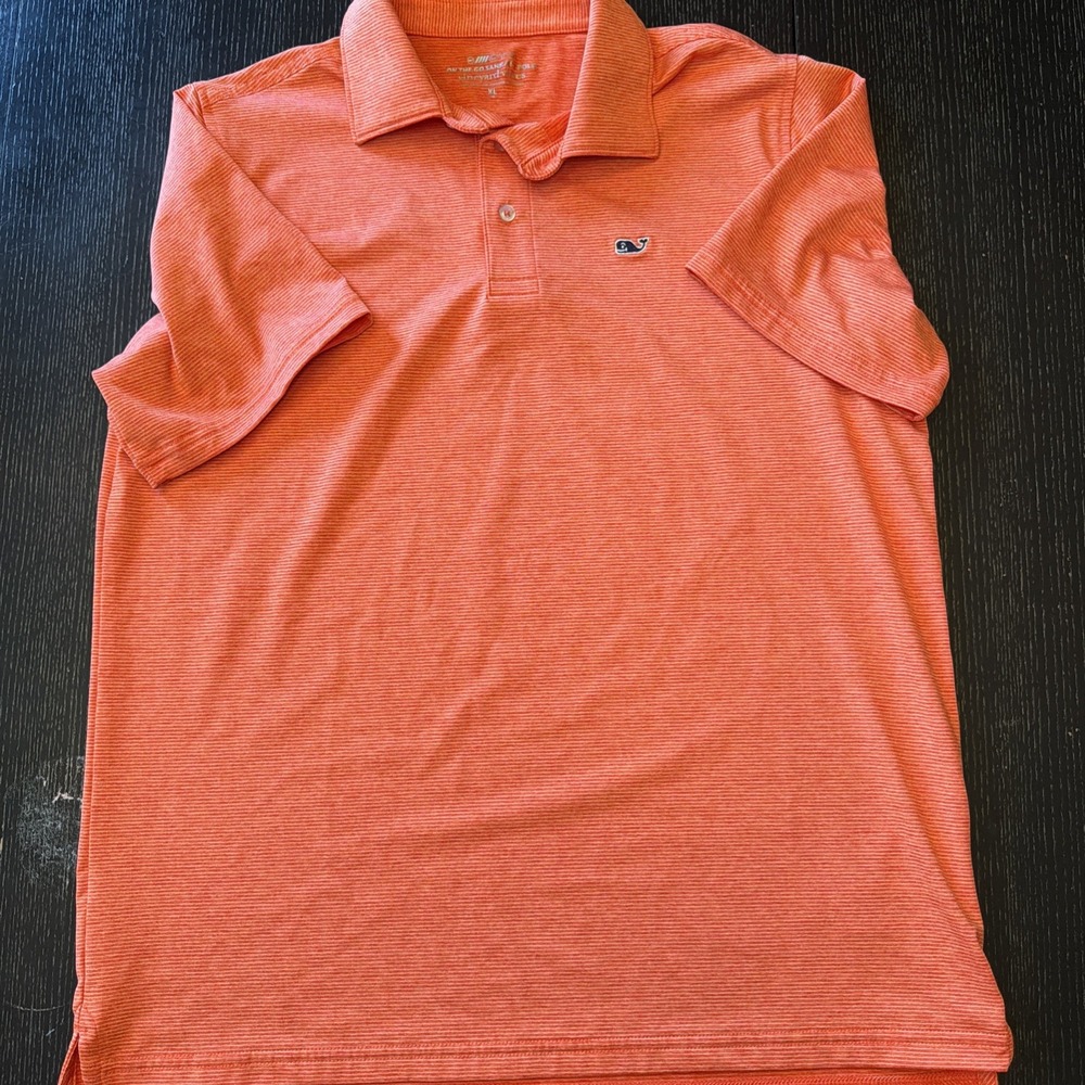 Vineyard Vines On-The-Go Sankaty Polo Mens XL Orange Stripe Whale Logo